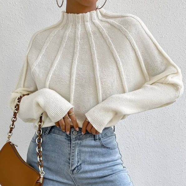 Nephele | Women's Round Neck Knitted Sweater - Soft, Cozy Batwing Jumper