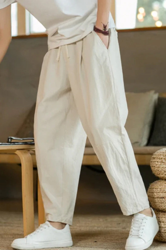 Yiorgos | Herenbroek van ademend katoen - Relaxed Fit, Taille met koord