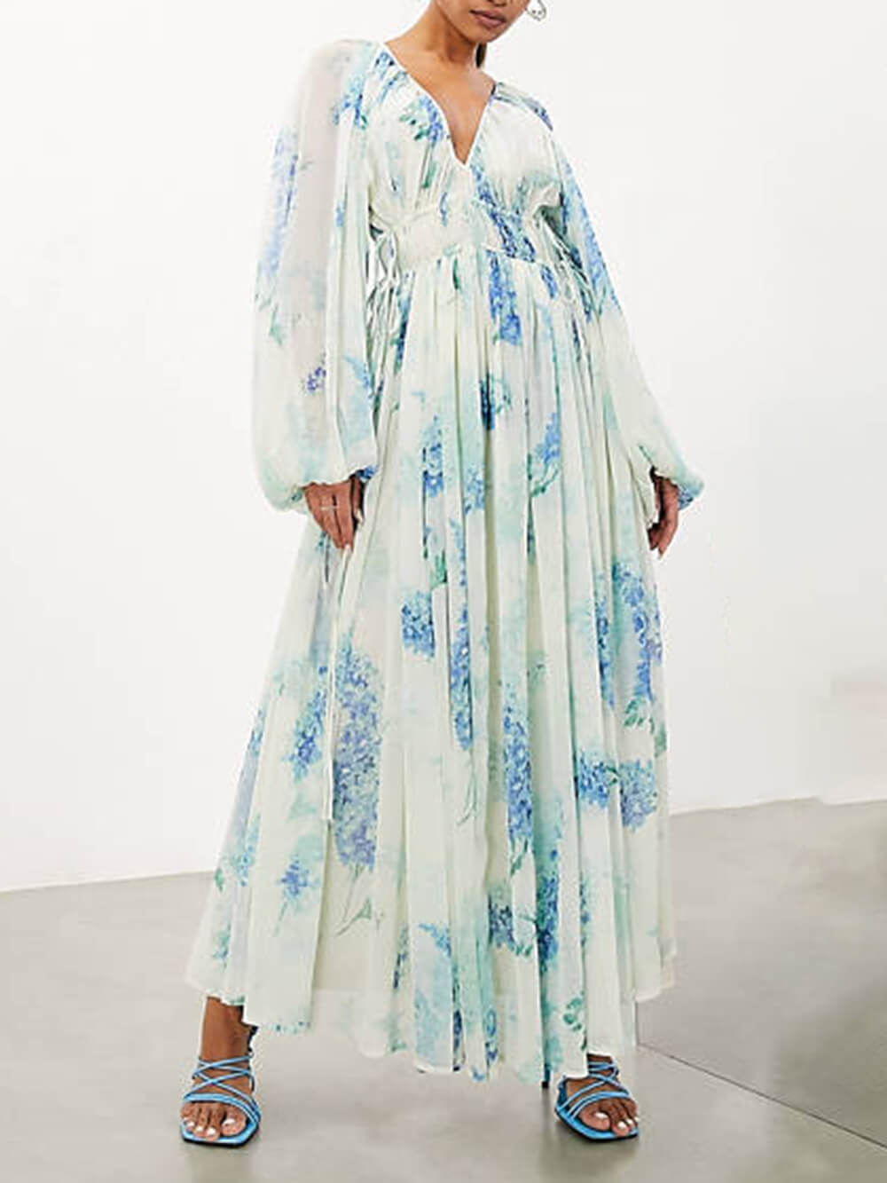 Oceana | Chiffon floral drawstring waist maxi dress