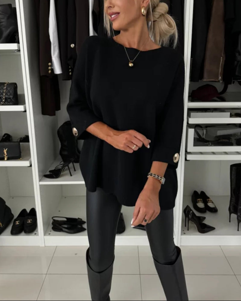 Estella | Elegante gebreide top voor dames – 3/4 mouwen, losse pasvorm, casual en geschikt voor op kantoor