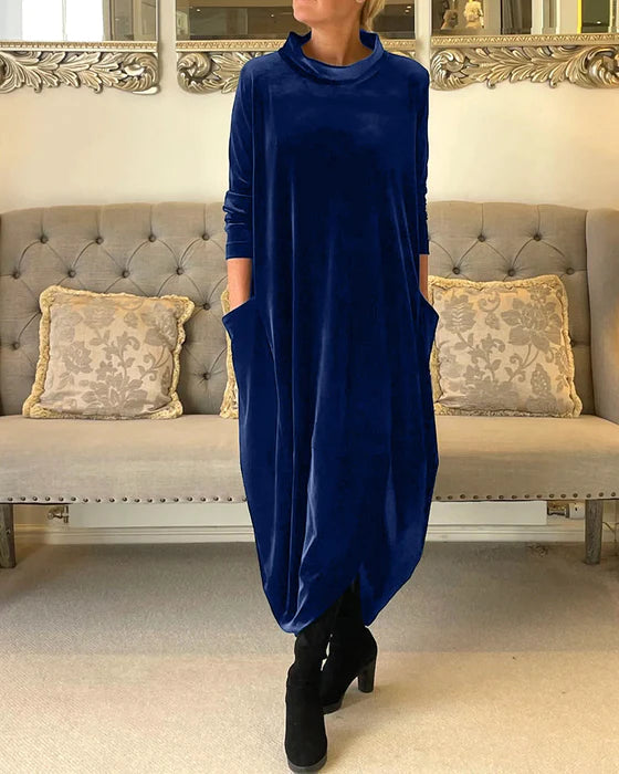 Sophie | Lange fluwelen winterjurk, lange mouwen, warme en elegante casual jurk