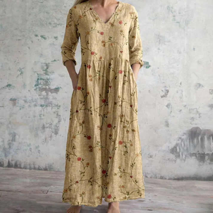 Elvana | Elegante bloemenjurk voor dames – Casual vintage jurk met lange mouwen