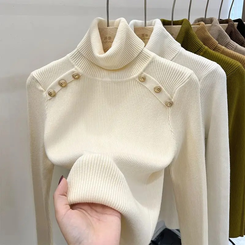 Baerise | Dames coltrui – Knoopaccenten, elegante wintertop met lange mouwen