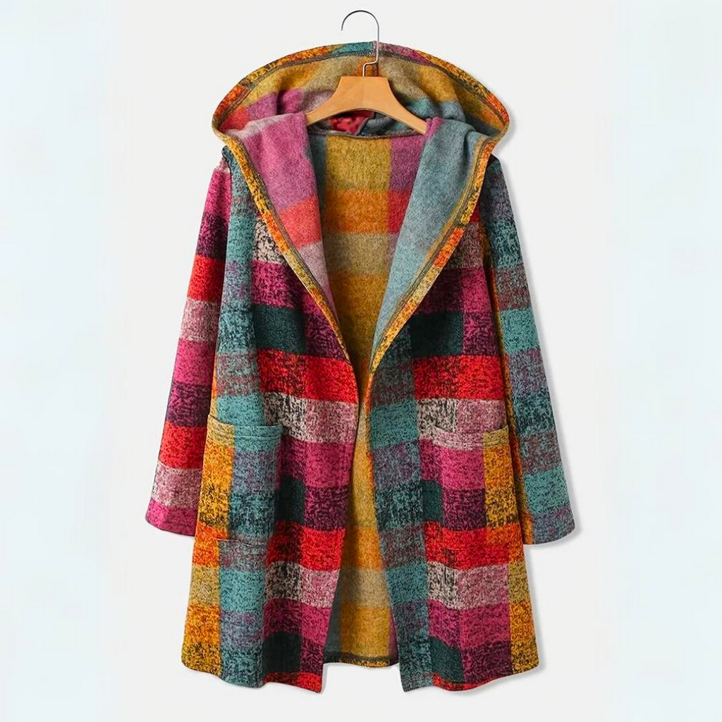 Sorynna | Dames Oversized Geruit Vest met Capuchon – Veelkleurig Open Front Cardigan