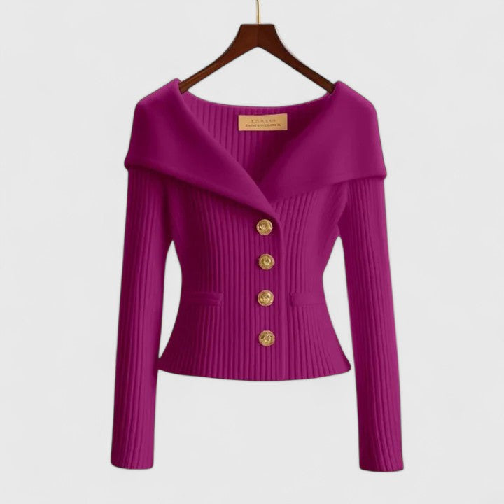 Zilith | Chique geribbelde gebreide vest, slim-fit trui met V-hals en opvallende knopen