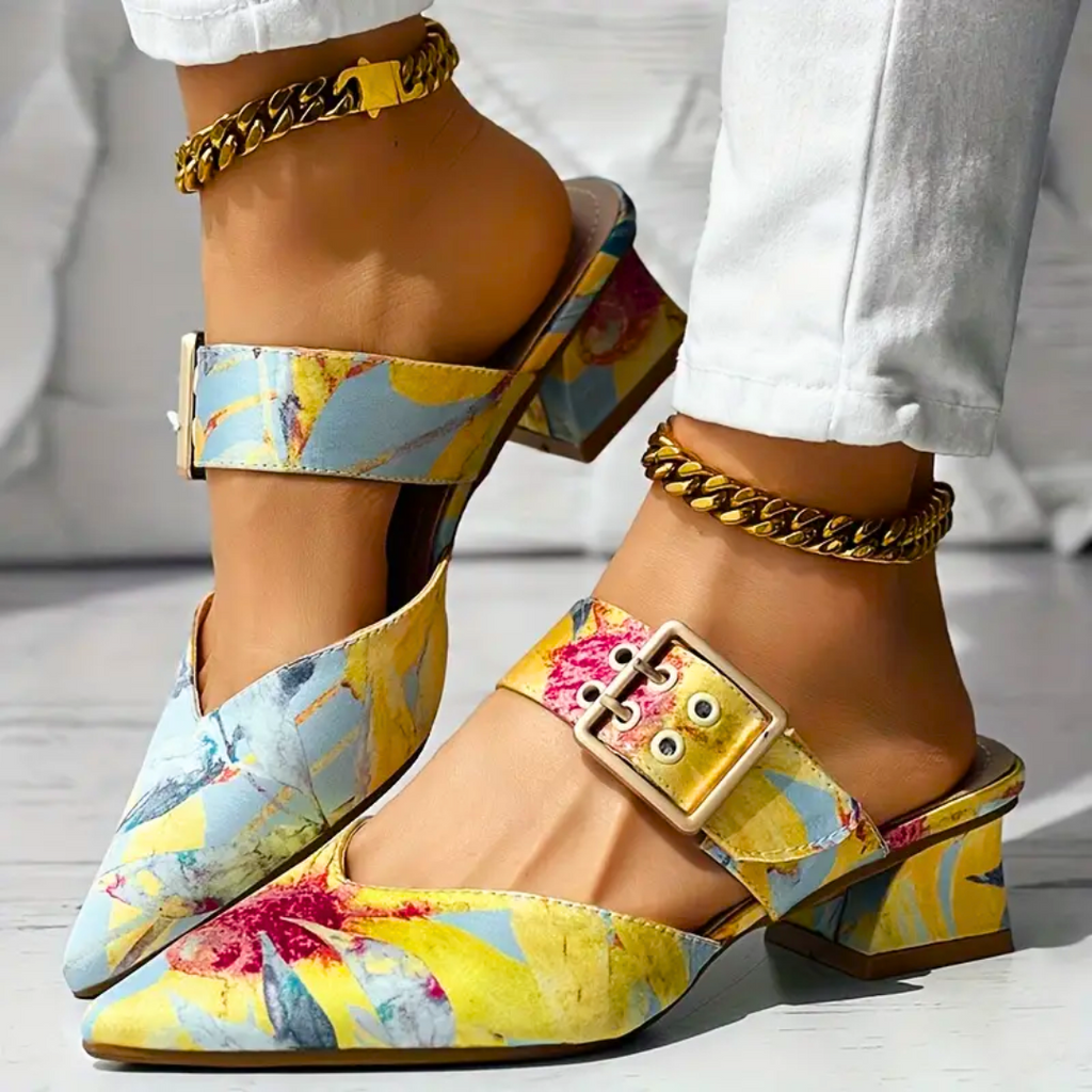 Anke | Vrouwen kleurrijke Slip-on puntige teen blokhak sandalen