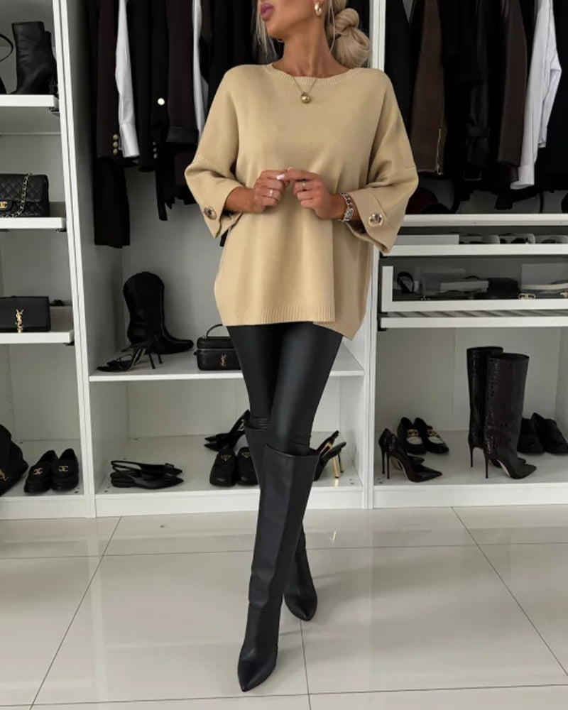 Estella | Elegante gebreide top voor dames – 3/4 mouwen, losse pasvorm, casual en geschikt voor op kantoor