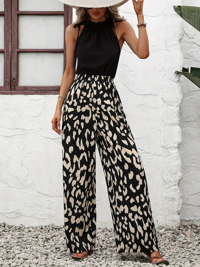 Leopard print wide-leg jumpsuit