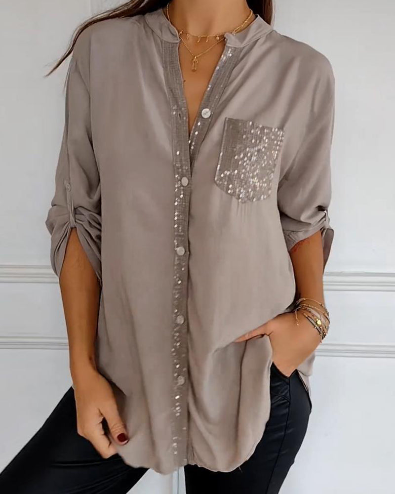 Stella | Elegant Sequin Blouse - Casual Button-Down Top with Adjustable Cuffs
