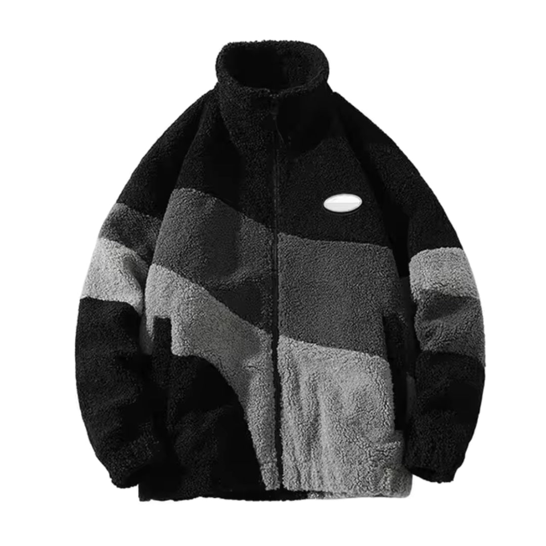Bernhard | Manteau teddy chaud pour homme à col montant, veste polaire, manteau d'hiver décontracté, modèle bicolore