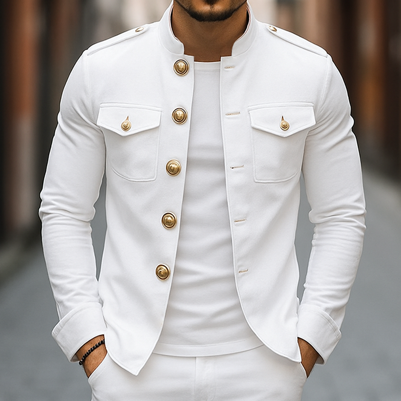 Xavren | Retro casual herenjas met knoopsluiting en opstaande kraag – effen lichtgewicht jas met lange mouwen om in laagjes te dragen