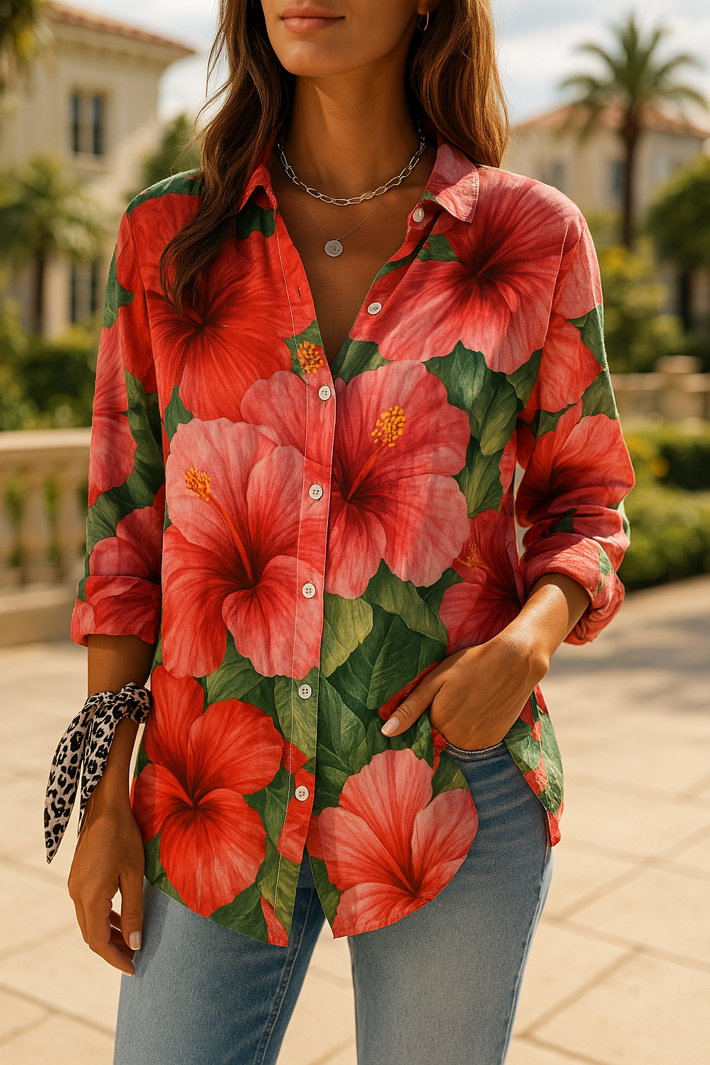 Sannia | Blouse met levendige print voor dames - lange mouwen, overhemd met knoopsluiting