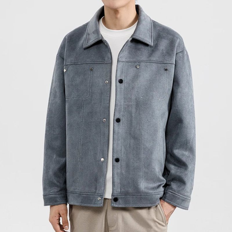 Kaldrik | Veste homme aspect daim – Fermeture à boutons-pression, vêtement d'extérieur décontracté et élégant