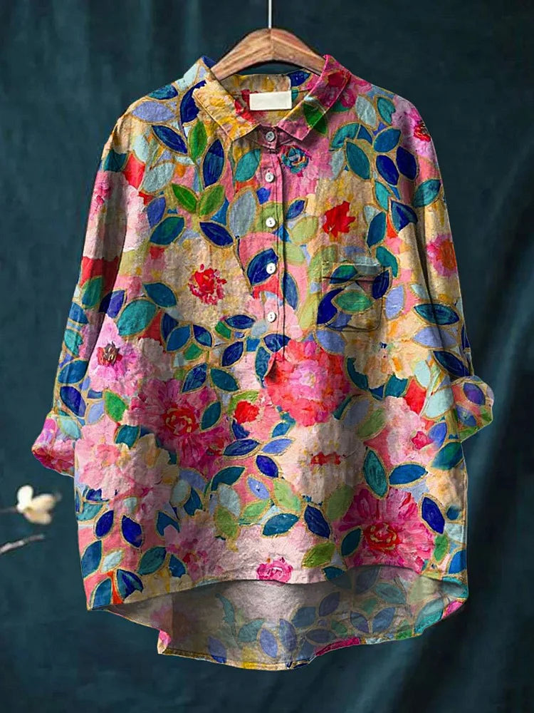 Elza | Oversized Damesshirt met Hondenkunst print - Lange Mouw Katoenen Casual Blouse