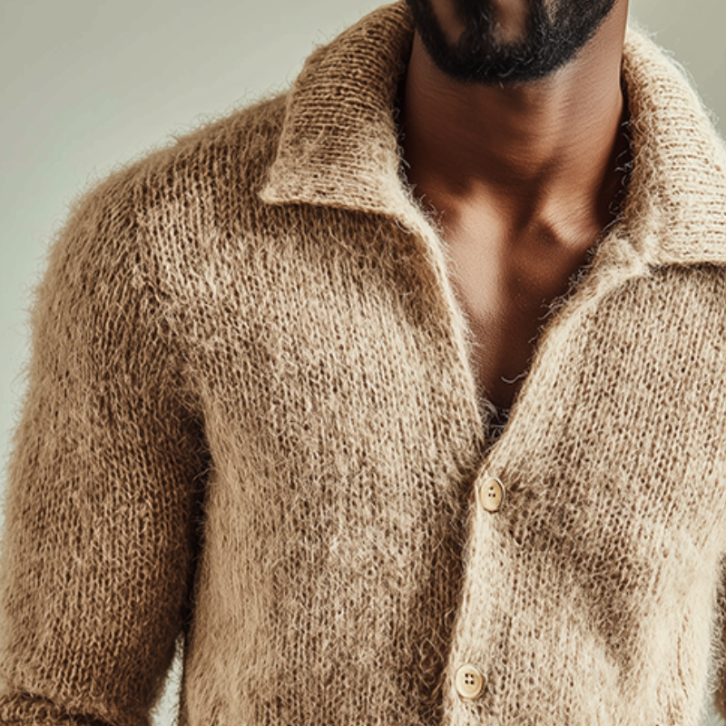 Icarion | Heren effen gebreid vest met revers – Retro casual trui, warme herfst-/winterschort