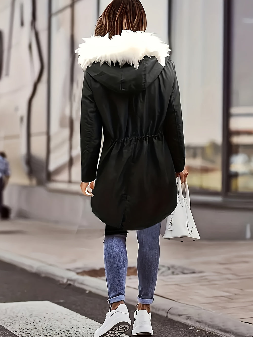 Adira | Donzige winterjas met koord en ritssluiting, warme casual jas met zakken