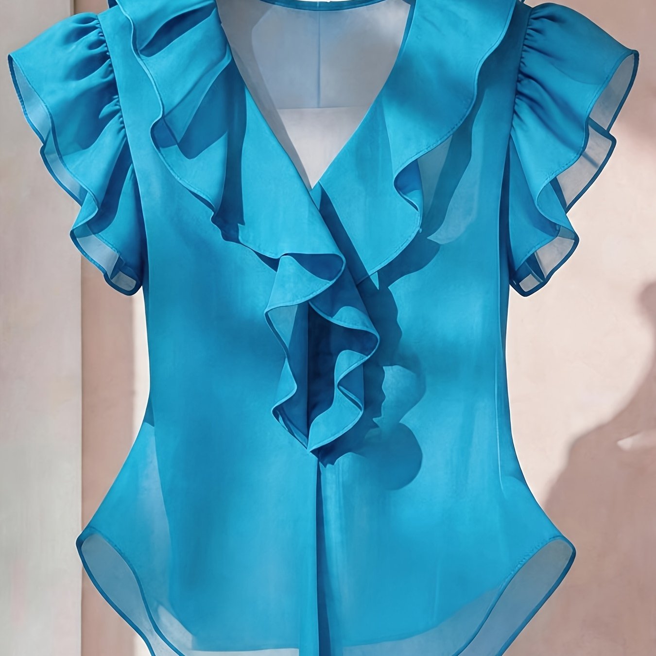 Ionae | Dames zomer chiffon shirt – Franse stijl top met ruches in effen kleur