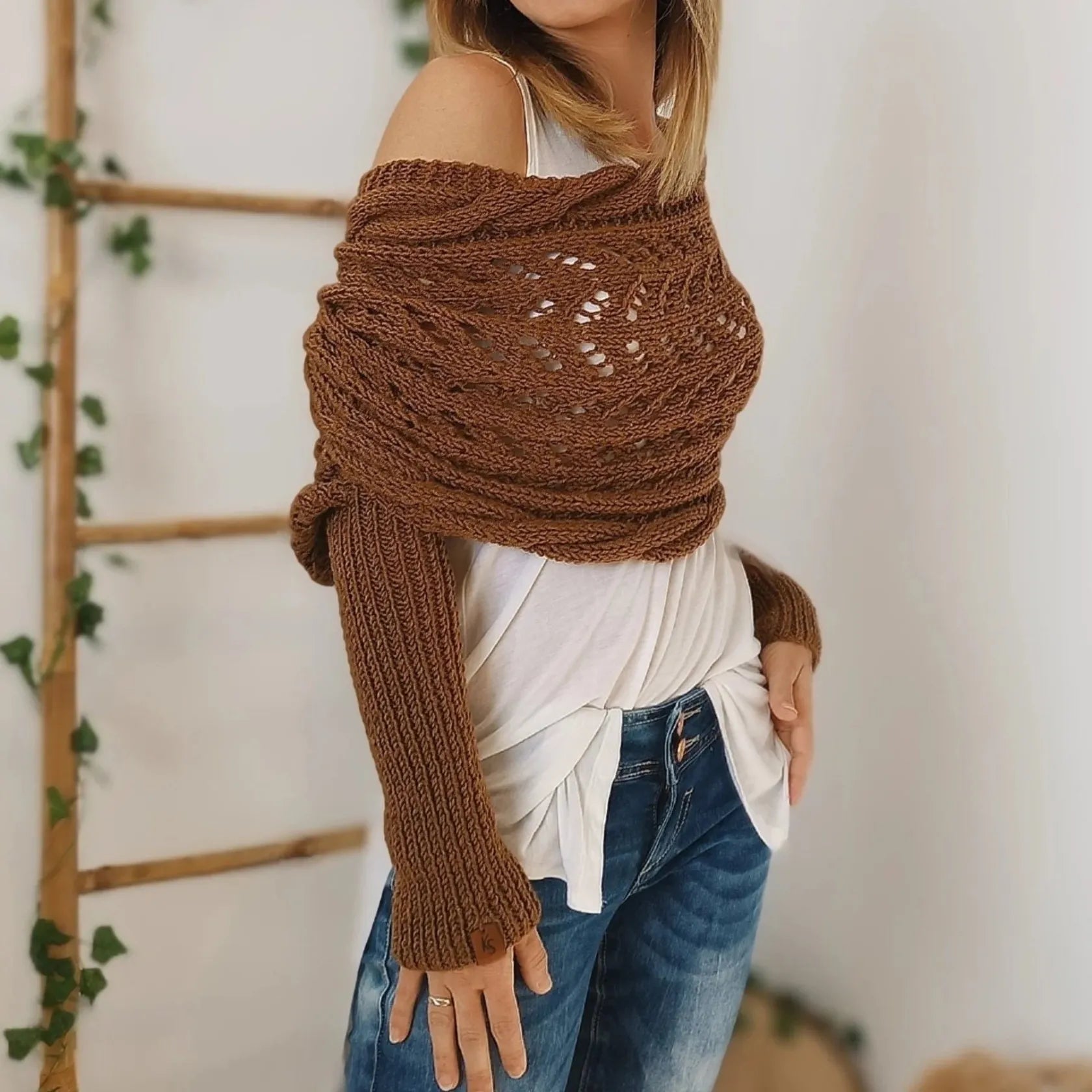 Winifred | Gebreide omslagdoek voor dames – Comfortabele oversized gebreide sjaal voor herfst en winter