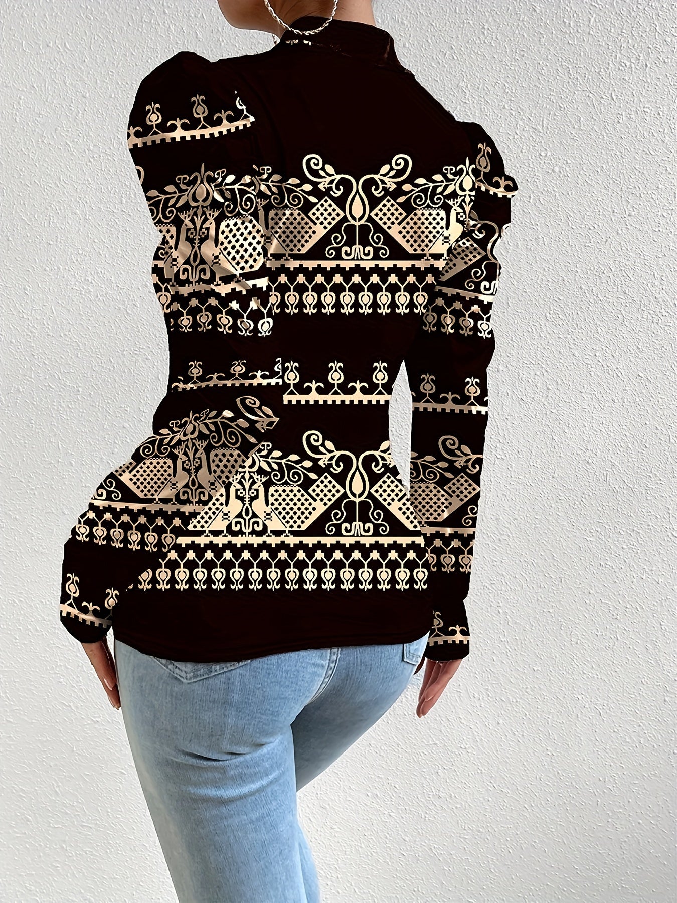 Korinna | Blouse met bloemenprint voor dames - Hoge hals, lange mouwen, slanke pasvorm, elegante feestjurk