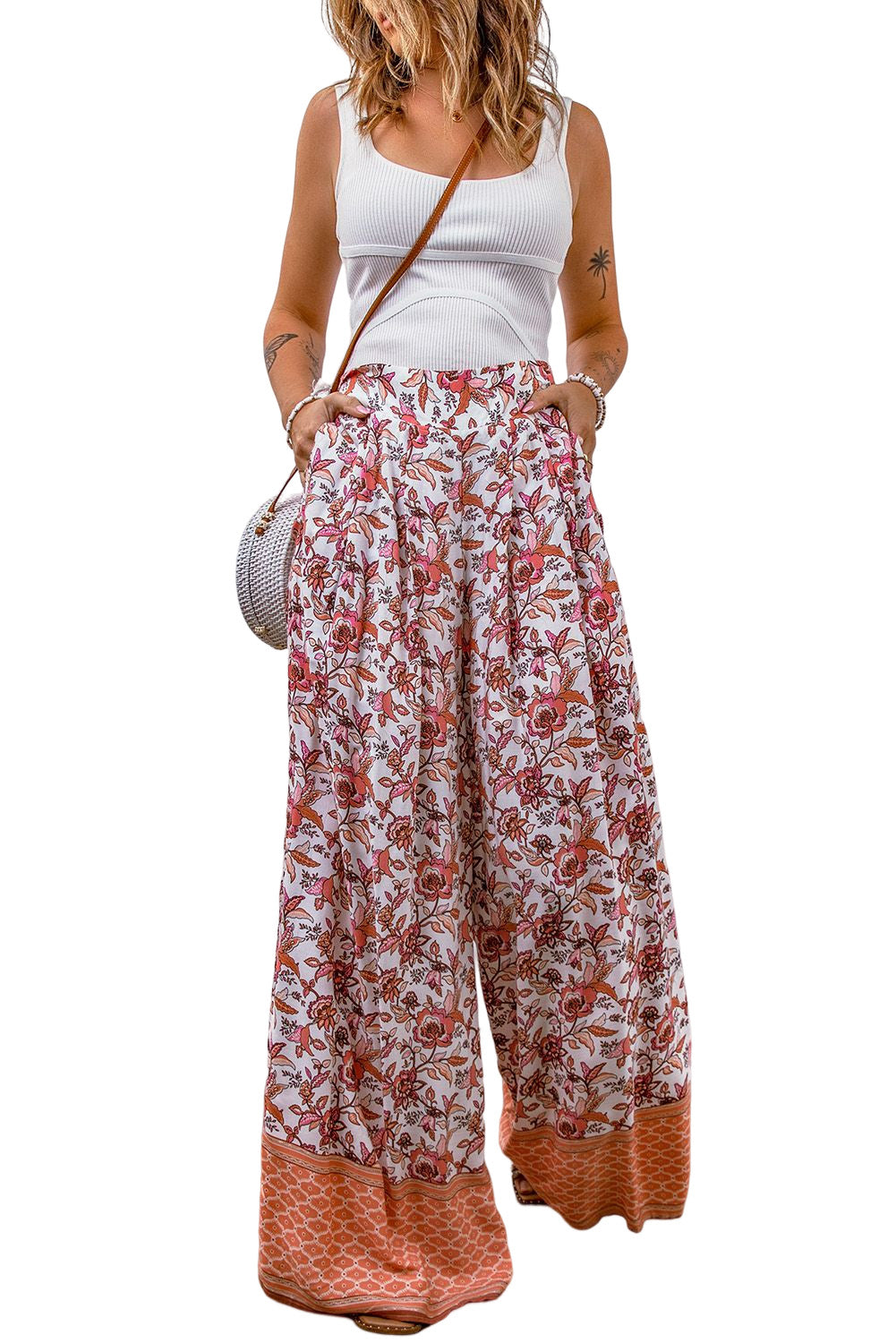 Kaden | Bloemenprint Broek met hoge taille en wijde pijpen