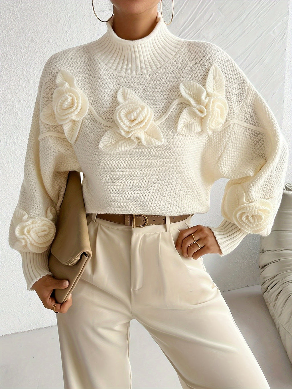 Gweneira | Elegant Floral Turtleneck for Women - Lantern Sleeves, Casual Fashion
