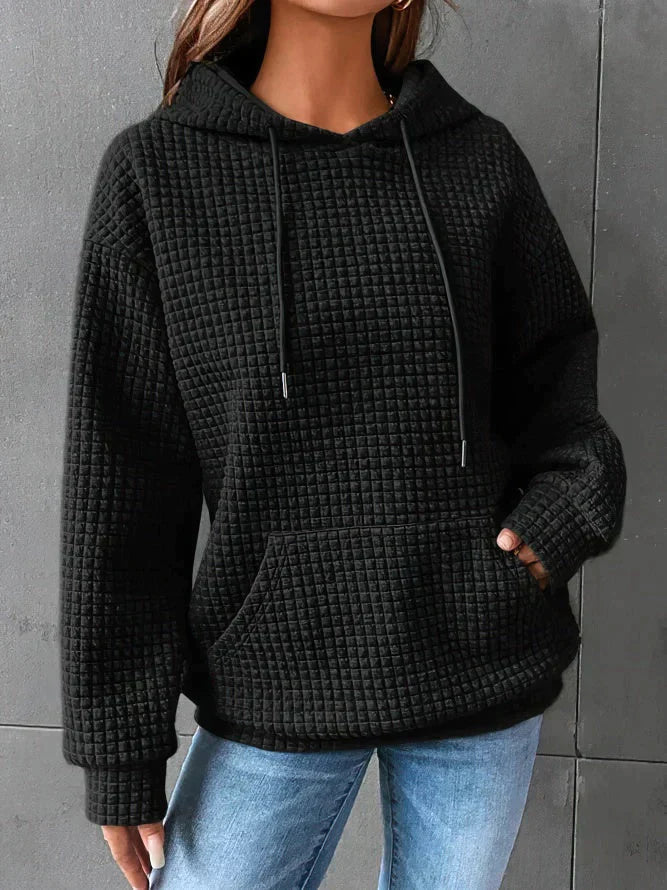 Nadia | Women's Waffle Texture Hoodie with Drawstring and Pockets - Cozy Casual Top