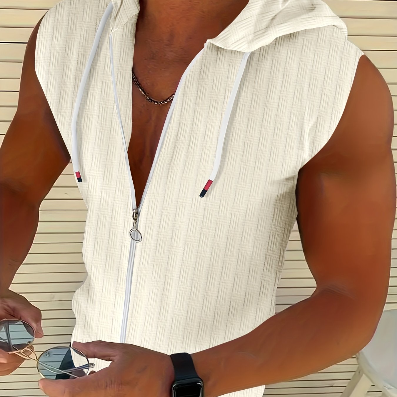 Zeiron | Mouwloos hoodie tanktop met rits voor heren – lichte zomerse gym hoodie vest