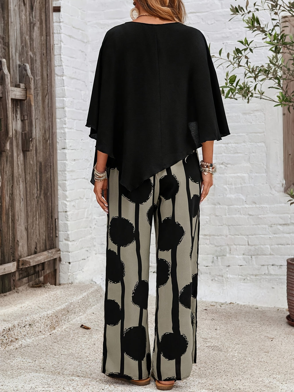 Bellisaria | Blouse with Asymmetric Hem and Wide Leg Trousers - Casual Outfit
