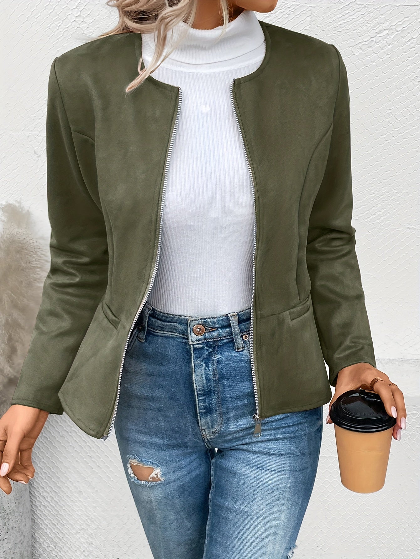 Rialta | Fitted women's vest with zipper - Round neck, long sleeve top