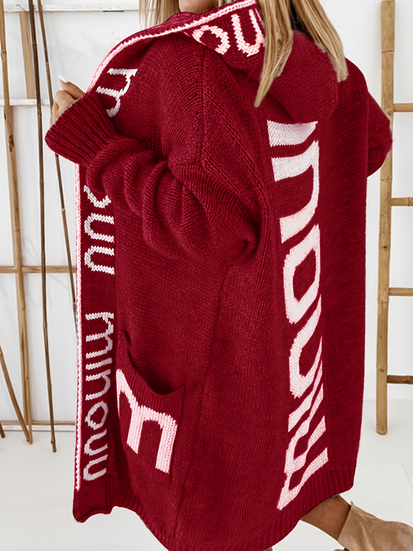 Frida | Gilet long en maille à col cascade, pull à capuche décontracté à manches longues