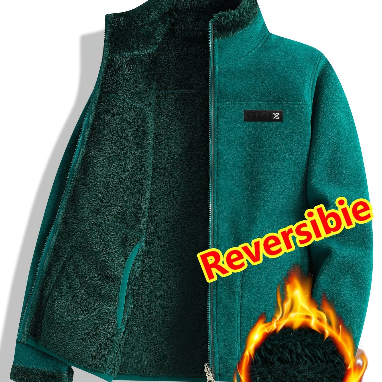 Taisia | Omkeerbaar koraalkleurig fleecejack voor dames – dikke pluche sweaterjas, warme casual winterjas