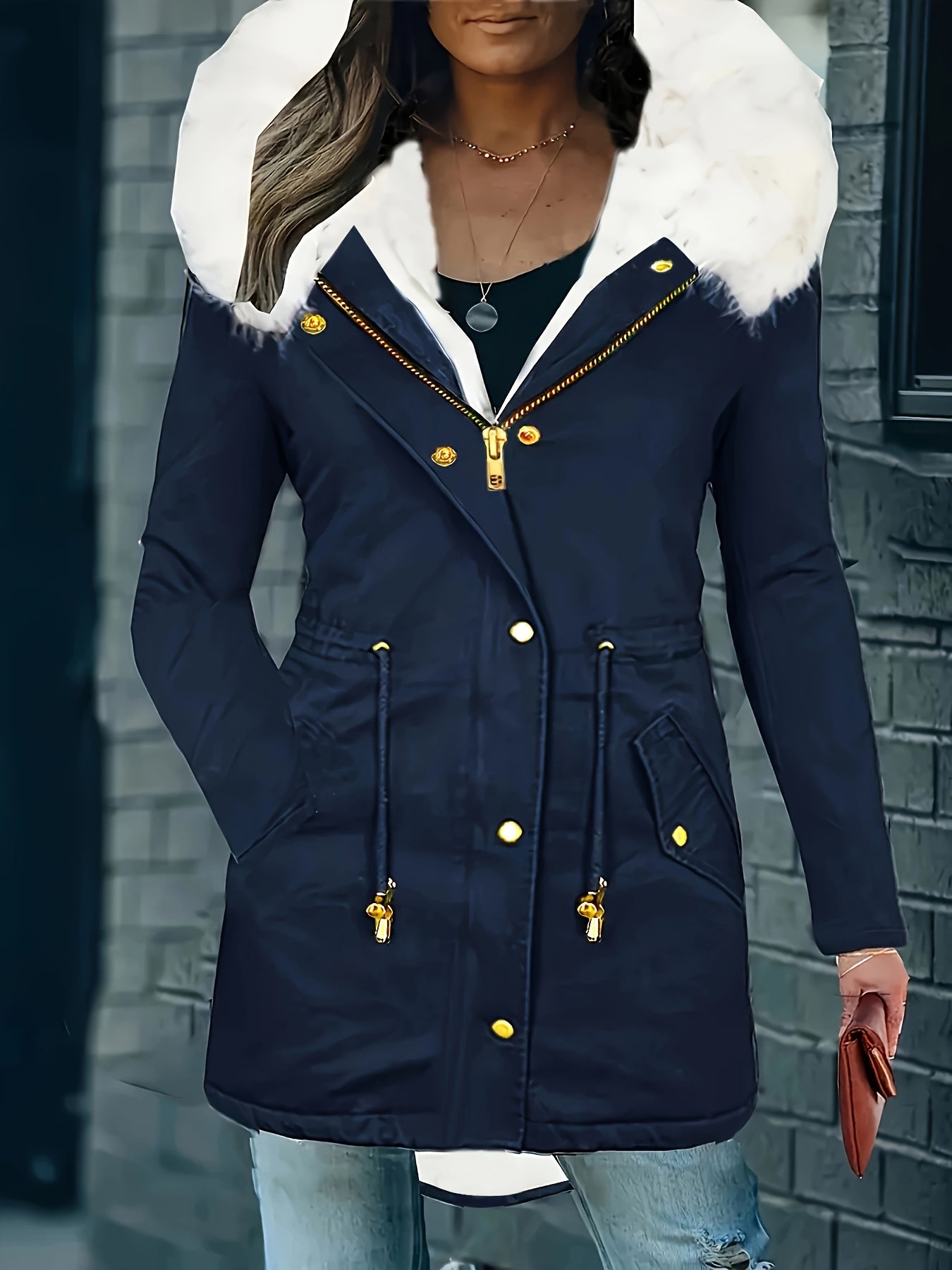 Adira | Donzige winterjas met koord en ritssluiting, warme casual jas met zakken
