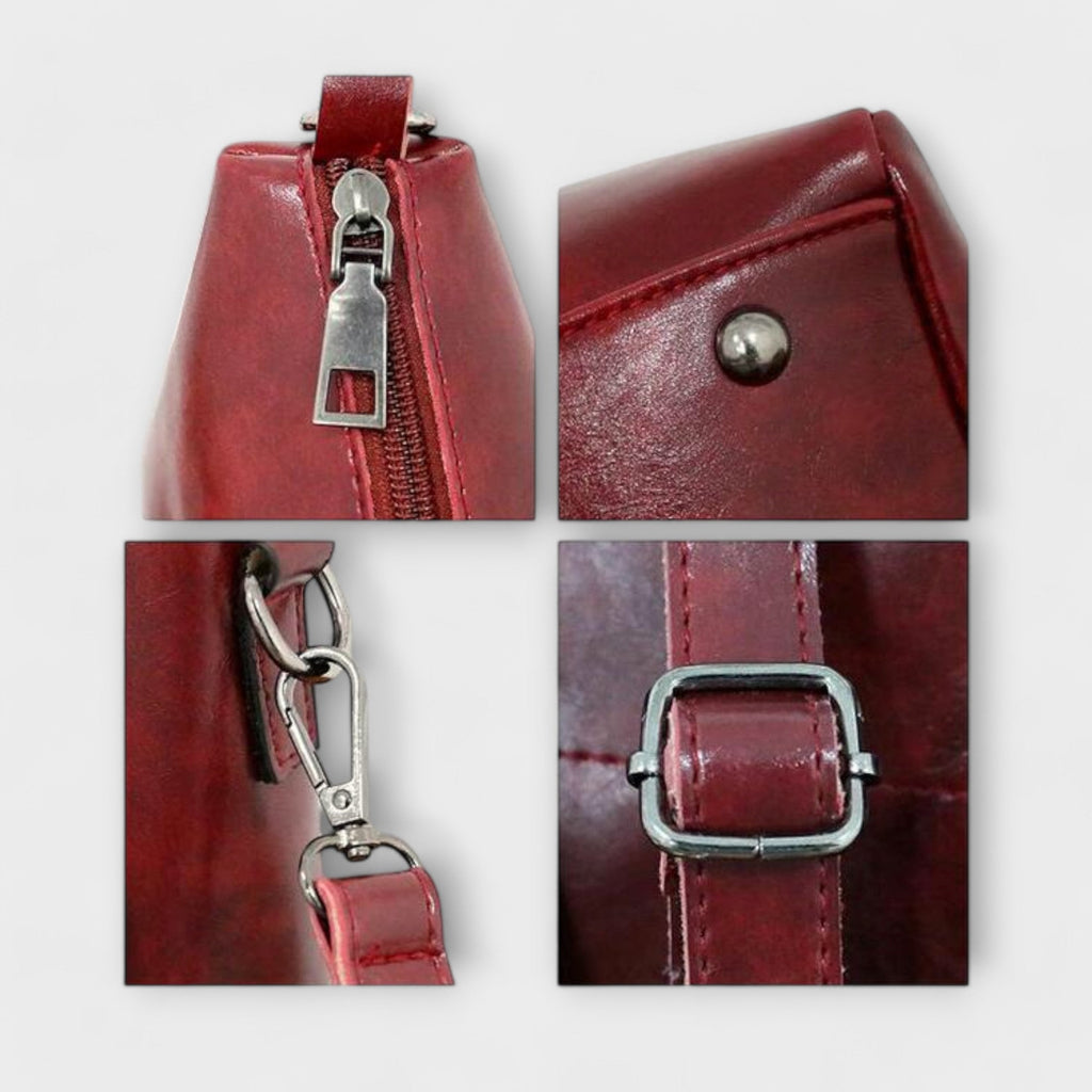 Bagvana | 4-delige vintage lederen tassen set – handtas, schoudertas, portemonnee en etui voor dames