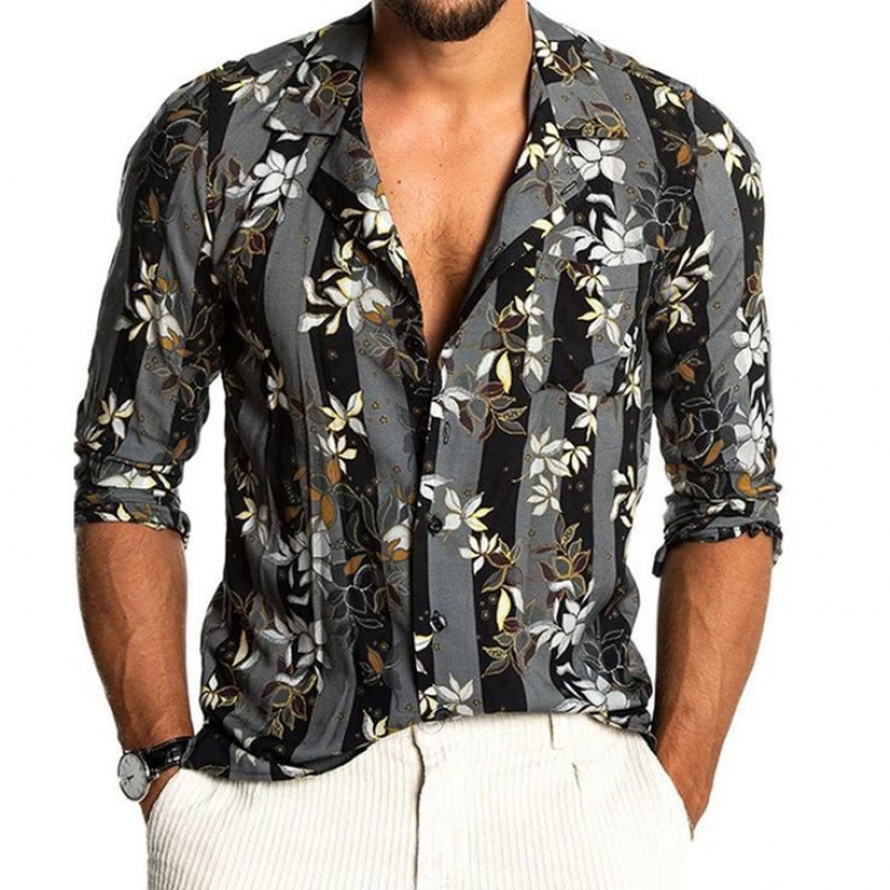 Aderito | Heren Slim Fit Vintage Bloemen Chiffon Overhemd - Lange Mouw, Lichtgewicht, Casual Elegant