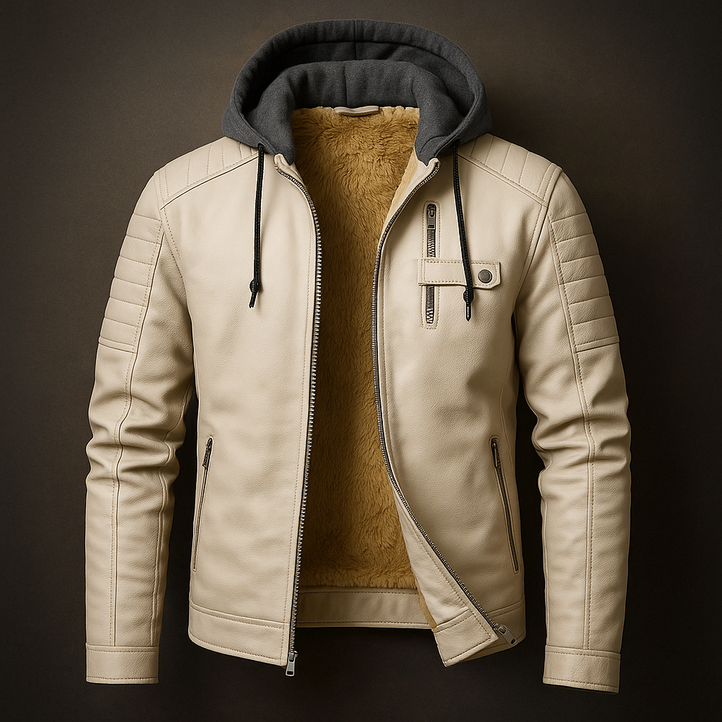 Eryk | Herenleren jas met capuchon, fleecevoering, casual streetwear, buitenkleding voor alle seizoenen