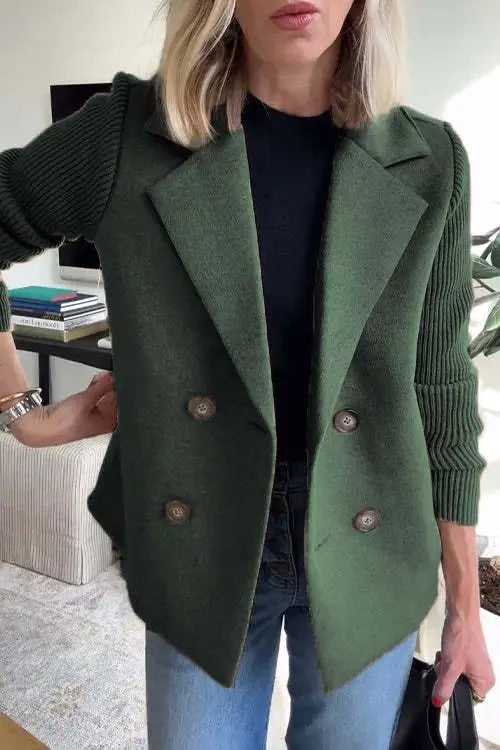 Vaela | Casual damesblazer met gebreide patchworkmouwen – Lichtgewicht stijlvol jasje