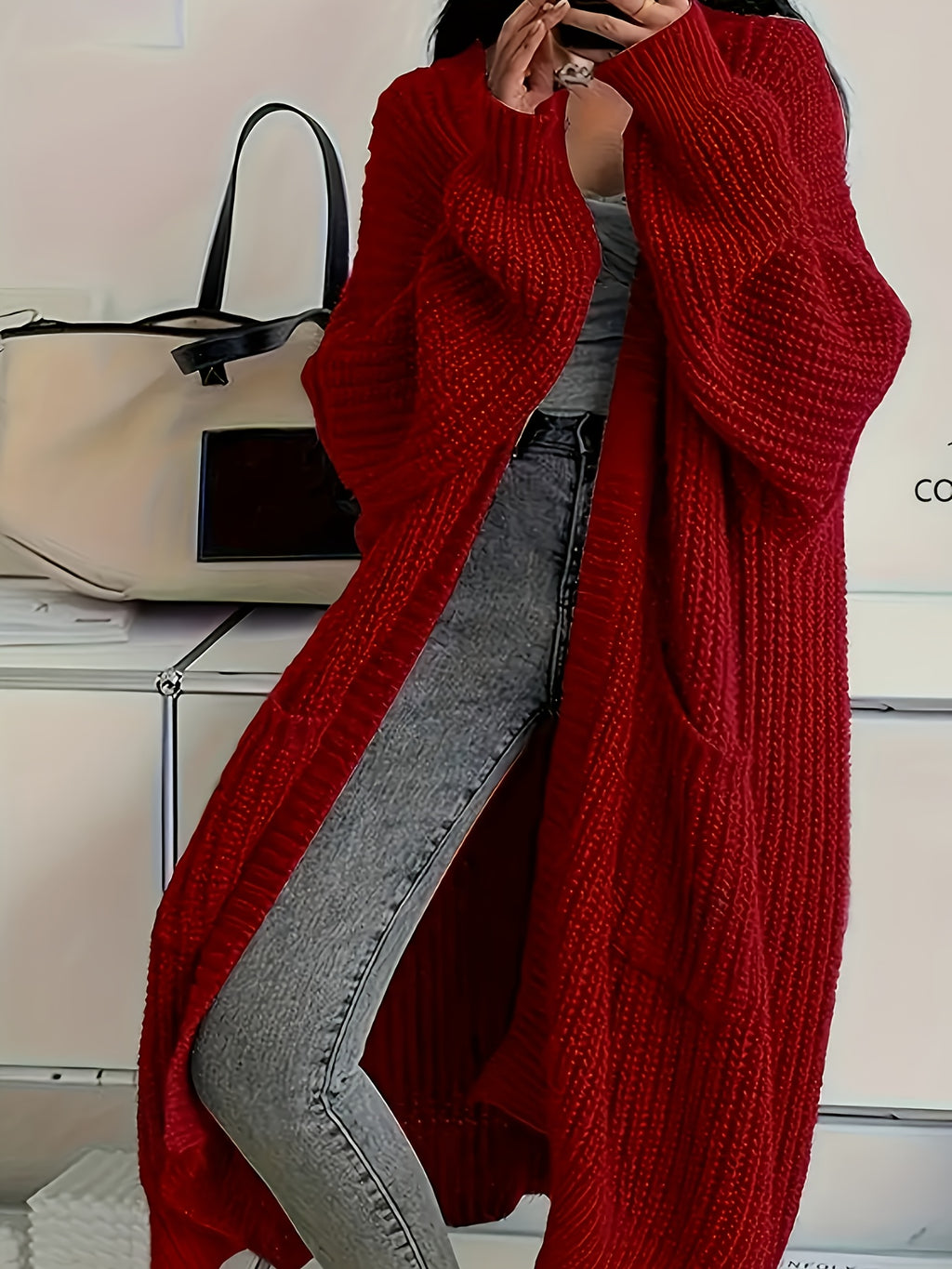 Myvessa | Gilet long en maille pour femme – ouvert sur le devant, coupe oversize, pull décontracté pour l'automne et l'hiver