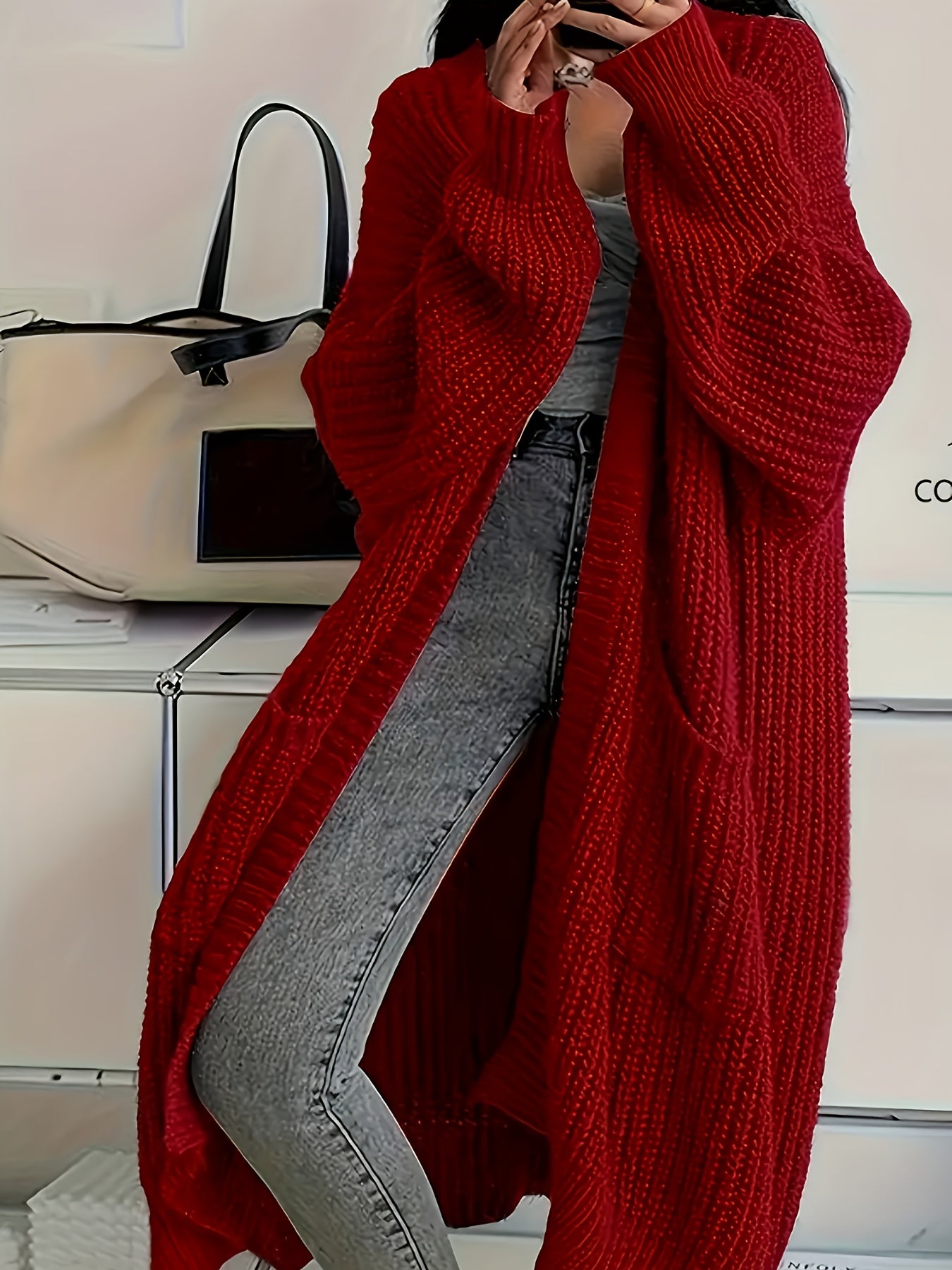 Myvessa | Lang gebreid vest voor dames – open voorkant, oversized, casual trui voor herfst en winter
