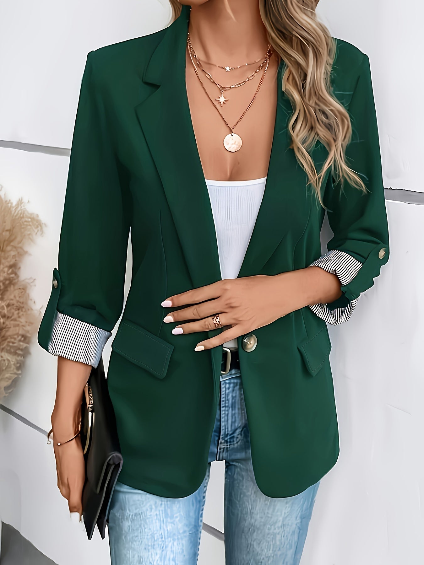 Lirael | Notched collar blazer, elegant long-sleeved office jacket