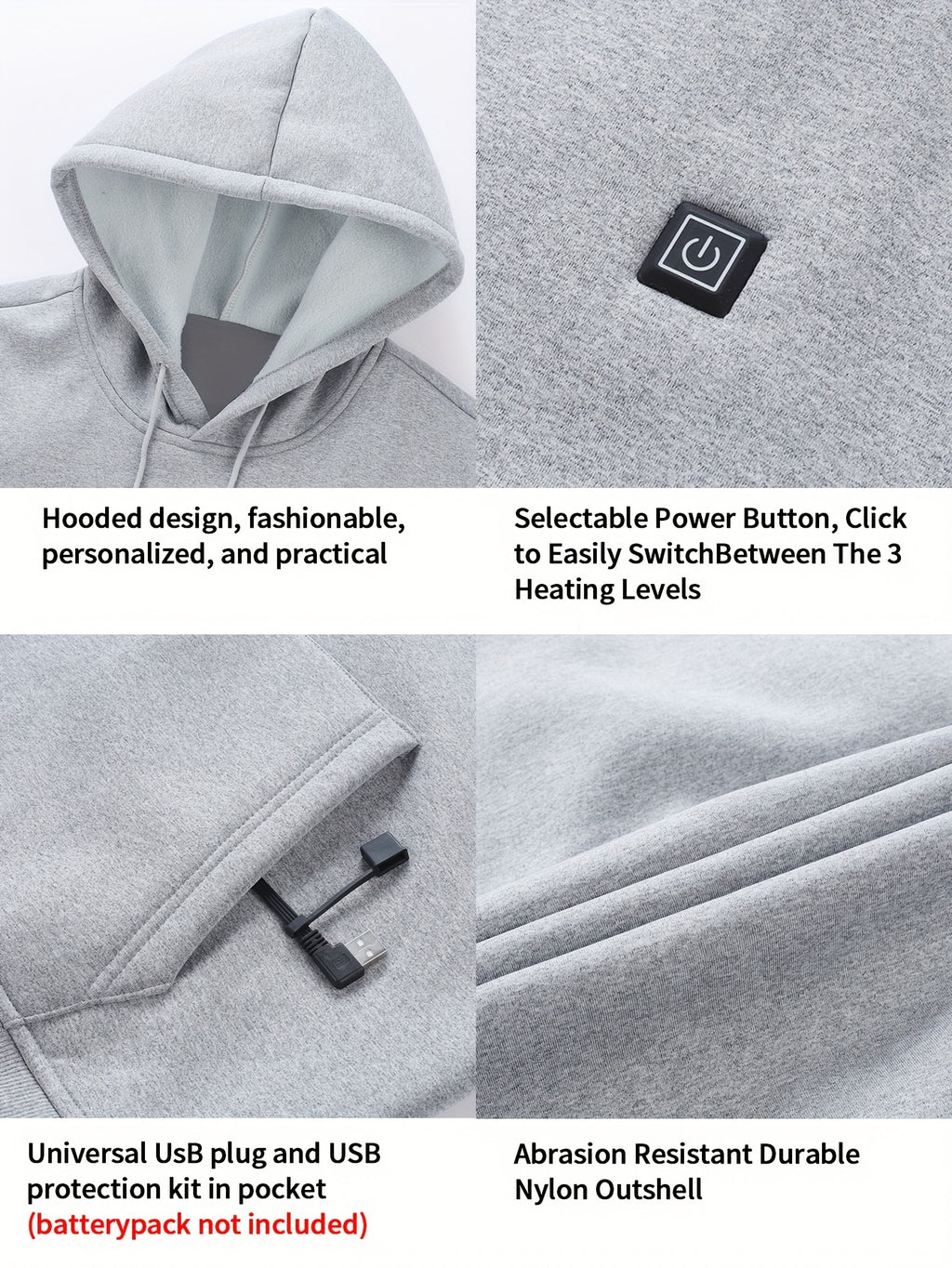 Alexis | Verwarmde Hoodie met 7 verwarmingszones - Snel opladen via USB, slimme temperatuurregeling, kangoeroezak