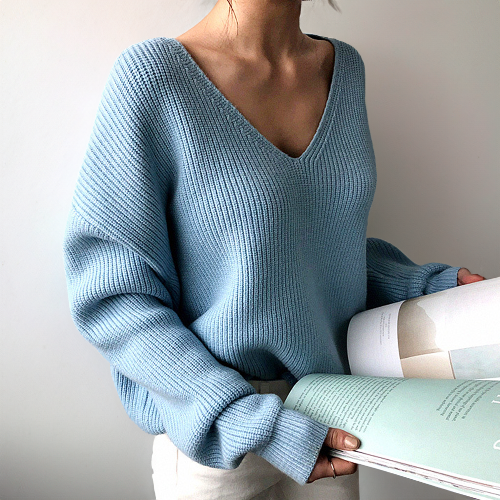 Nella | Grove V-hals gebreide trui voor vrouwen, zachte casual trui, comfortabel en stijlvol winter breigoed