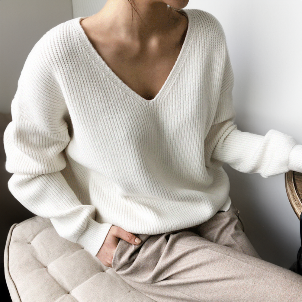 Nella | Grove V-hals gebreide trui voor vrouwen, zachte casual trui, comfortabel en stijlvol winter breigoed