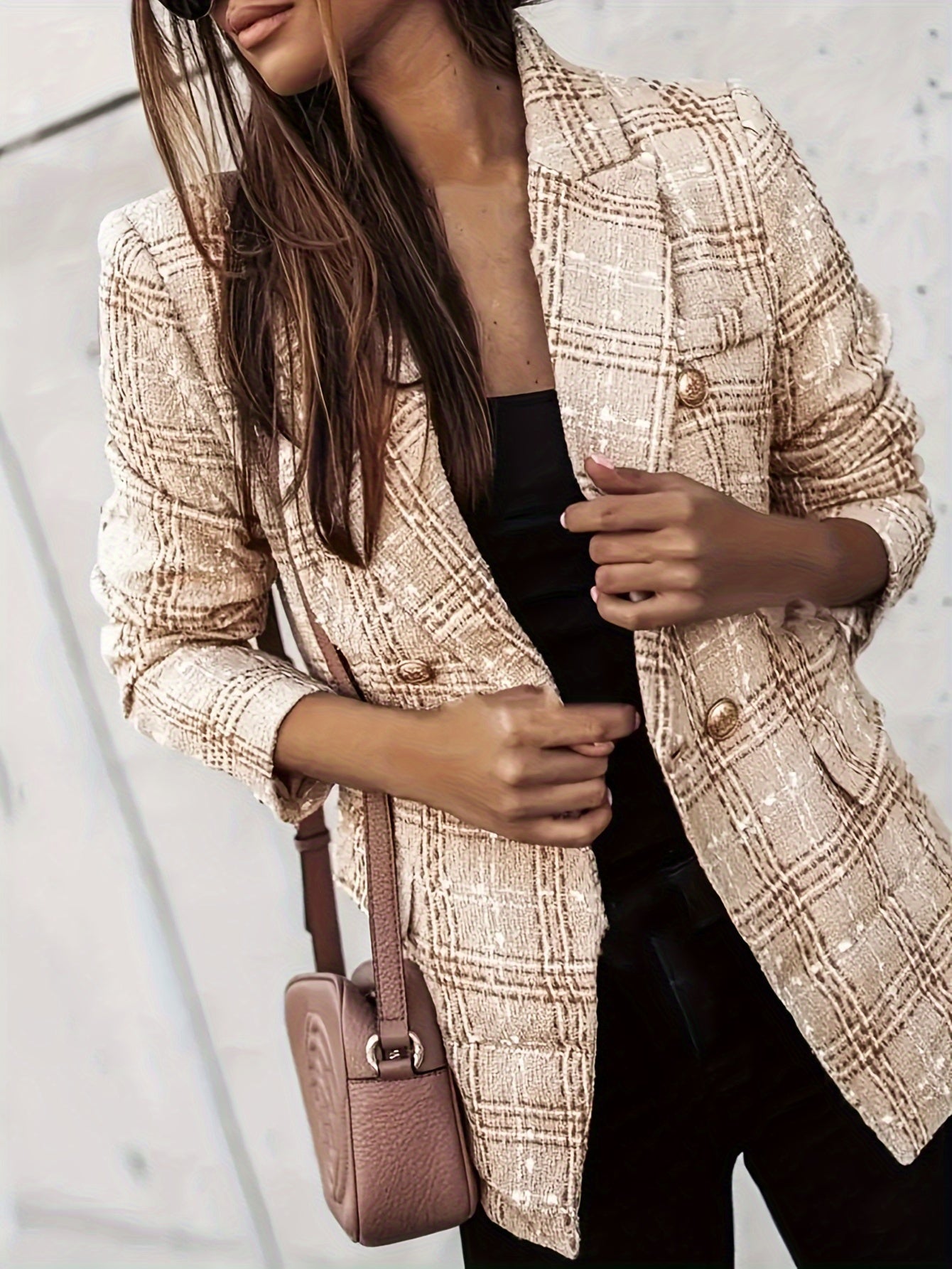 Genevieve | Blazer met twee rijen knopen - Elegante geruite Tweed jas met lange mouwen voor kantoor en werk, Dameskleding