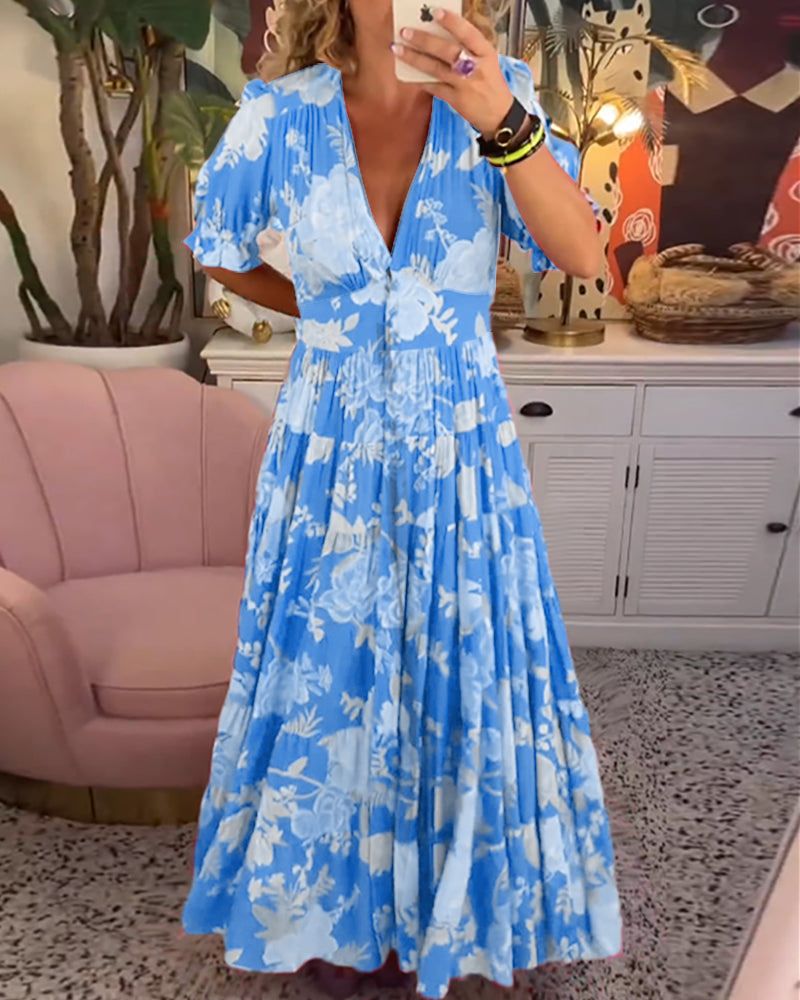 Gyvessa | Women's V-Neck Floral Maxi Dress - Flowy, Casual Dress