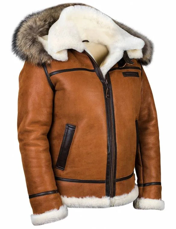 Nash | Heren fleece gevoerde leren winterjas met bont capuchon - warme winterjas, zachte voering, stijlvolle jas voor buiten