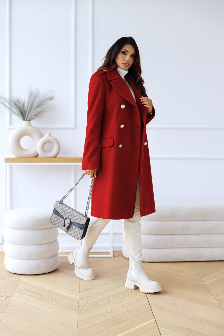 Ivany | Wollen damesjas met dubbele rij knopen - Elegante winterjas met klassiek ontwerp en warmte
