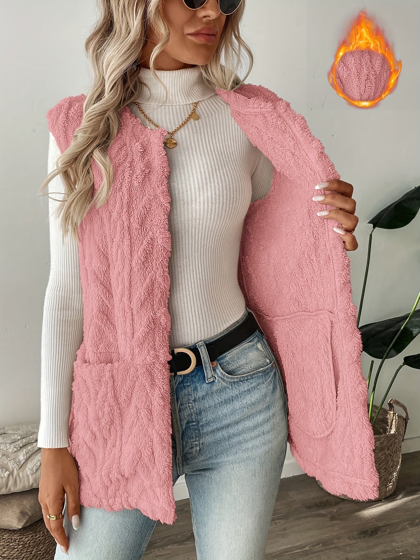 Kalista | Gebreid damesvest zonder mouwen - Warm herfst- en wintervest zonder kraag, gebreid vest met open voorkant