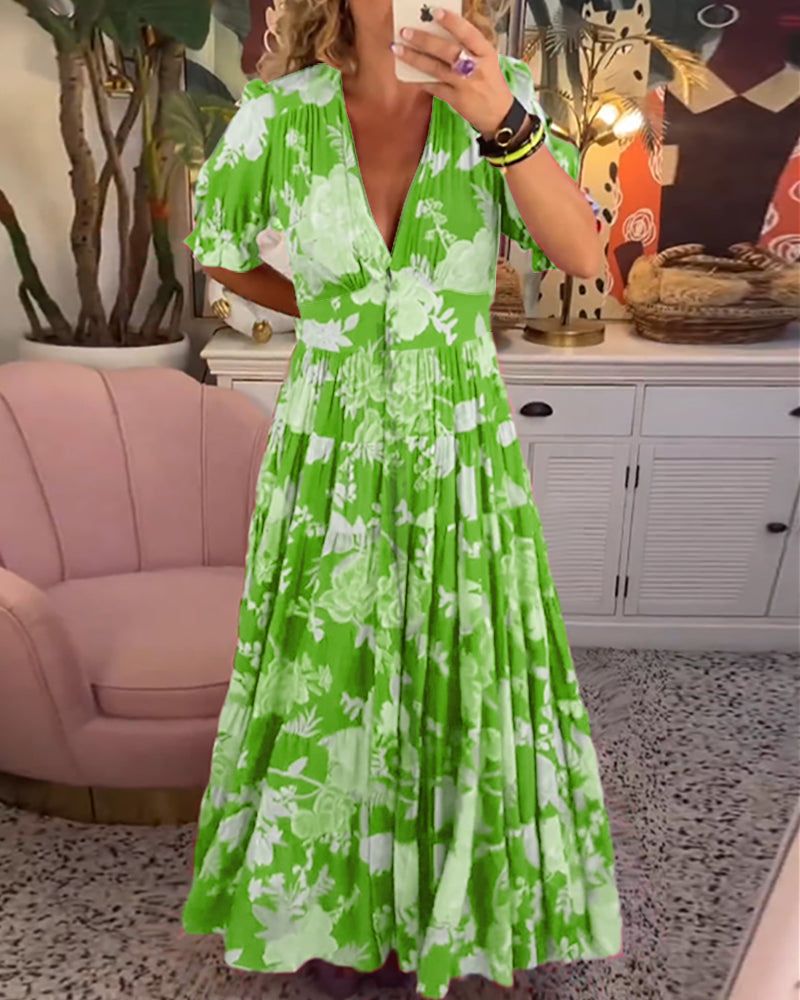 Gyvessa | Women's V-Neck Floral Maxi Dress - Flowy, Casual Dress