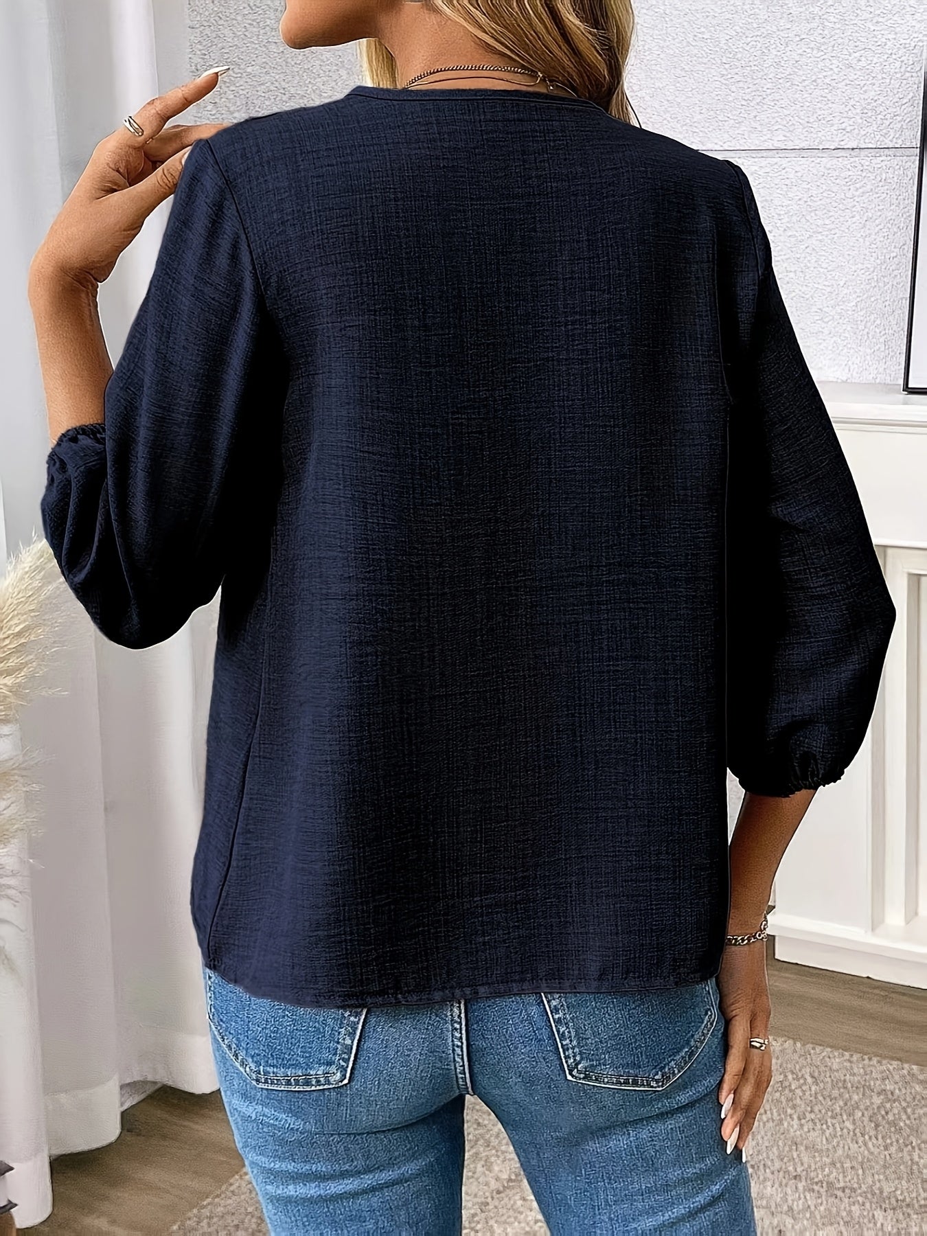 Kairavi | Zipper V-Neck Blouse - 3/4 Sleeves, Casual Top