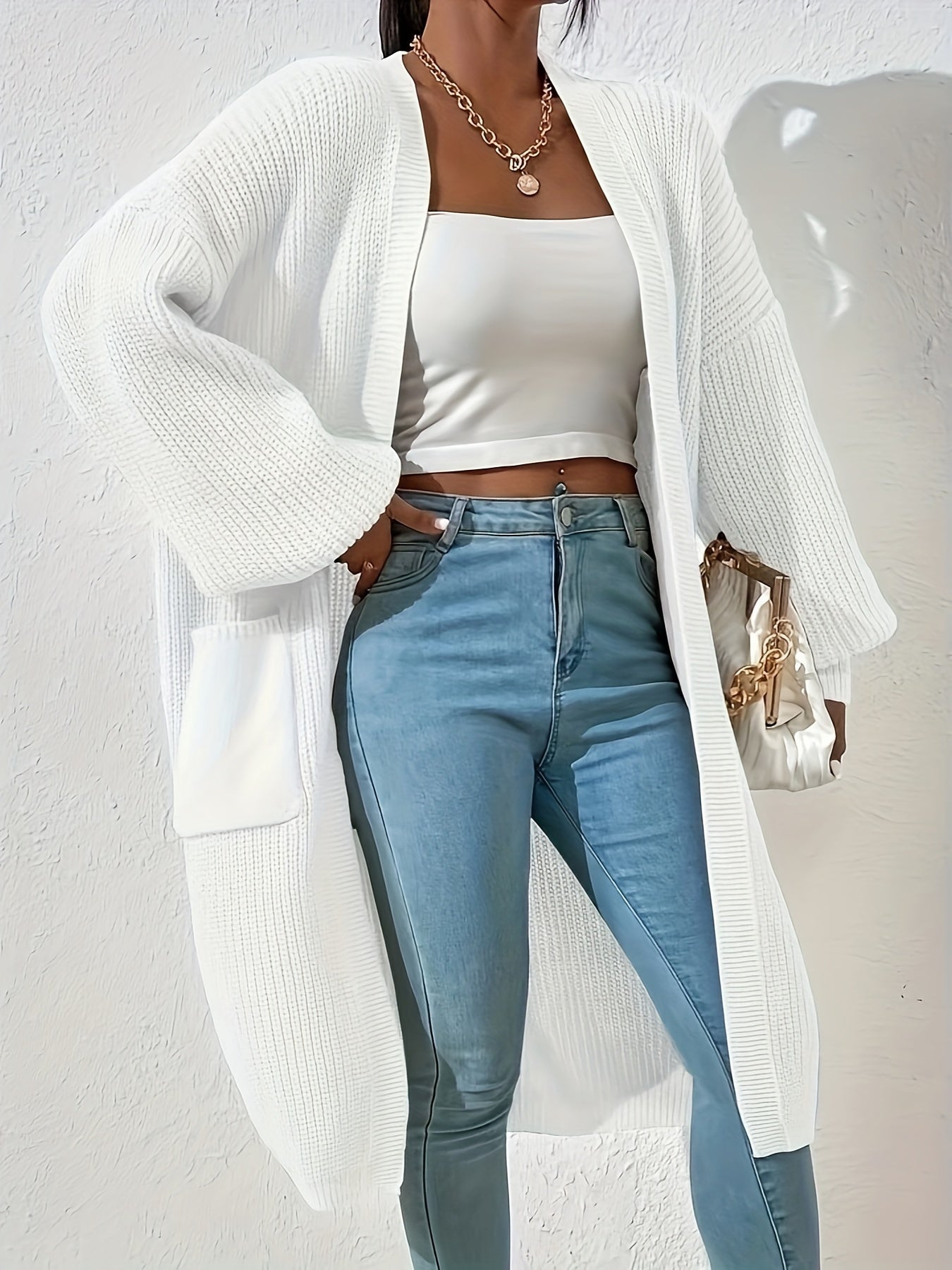 Quinne | Lang damesvest met open voorkant - Casual lange mouwen, druppelschouder
